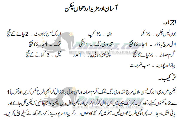 dhuwan chicken urdu recipe