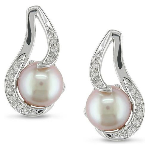 Freshwater Pearl and Diamond Earrings