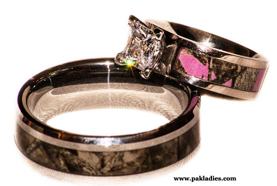 Pink Camo Wedding Rings Sets