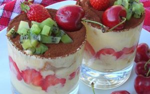 Tiramisu Dessert with Strawberry and Cherries