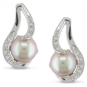 Freshwater Pearl and Diamond Earrings