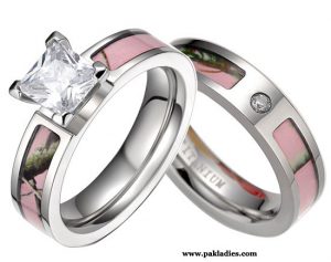 Pink Camo Wedding Rings Sets
