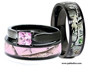 Pink Camo Wedding Rings Sets