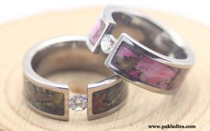 Pink Camo Wedding Rings Sets