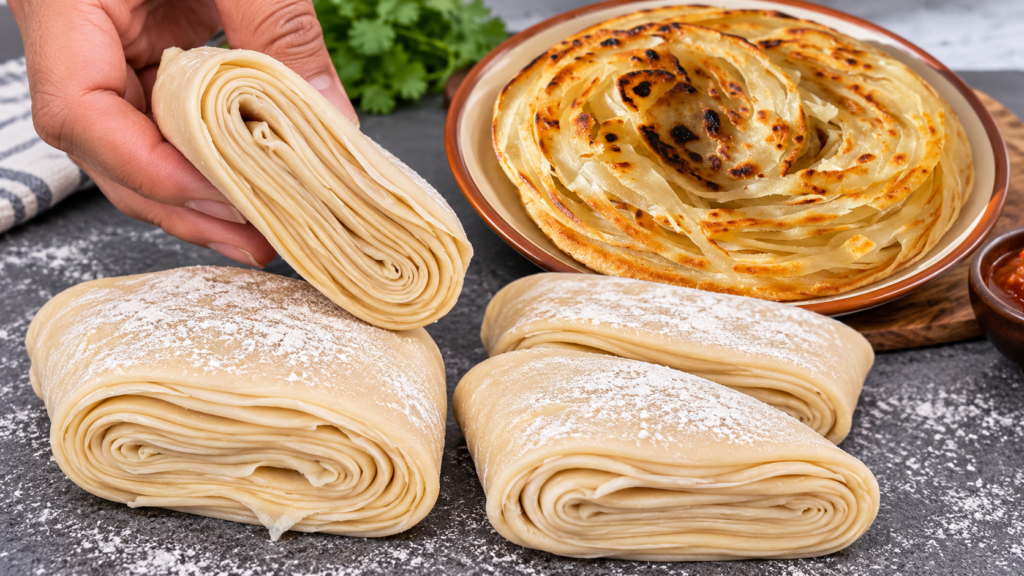 Crispy multi layer lachha paratha made with wheat flour
