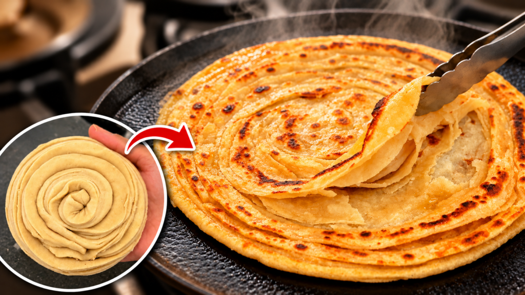 High protein lachha paratha made with whole wheat flour and cottage cheese